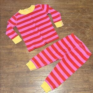 Hanna Andersson Striped Red and Pink Kids Long John Pajamas